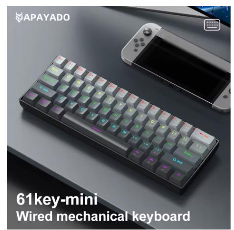 K61 Wired Mechanical Gaming Keyboard, 60% 61 Keys Mini RGB Backlit