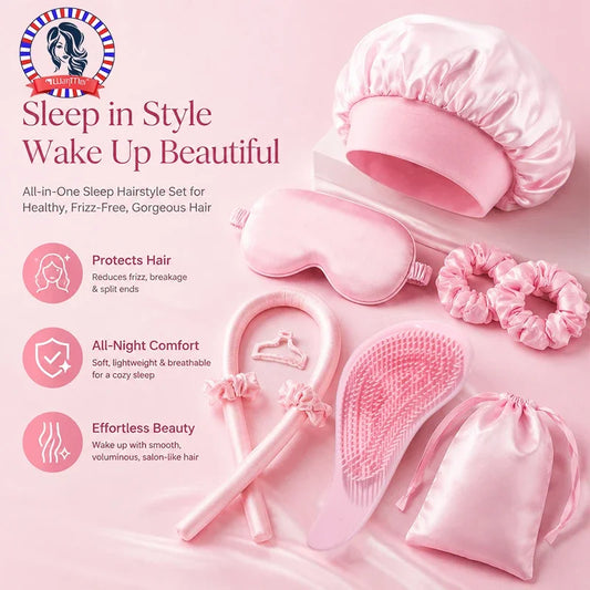 9/10/11 Pieces of Sleep Hairstyle Design Tool Set, Curling Iron，eye Patch，Smooth Hair Comb，Sleep Hat，suitable for All Hairstyles