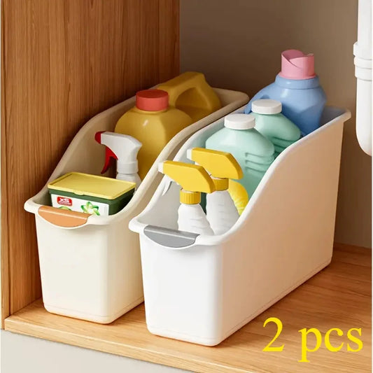 2pcs Heavy-Duty Plastic Multifunctional Storage Boxes with Curved Design & Space-Saving Curve Edges - or Colored Organizers Suit