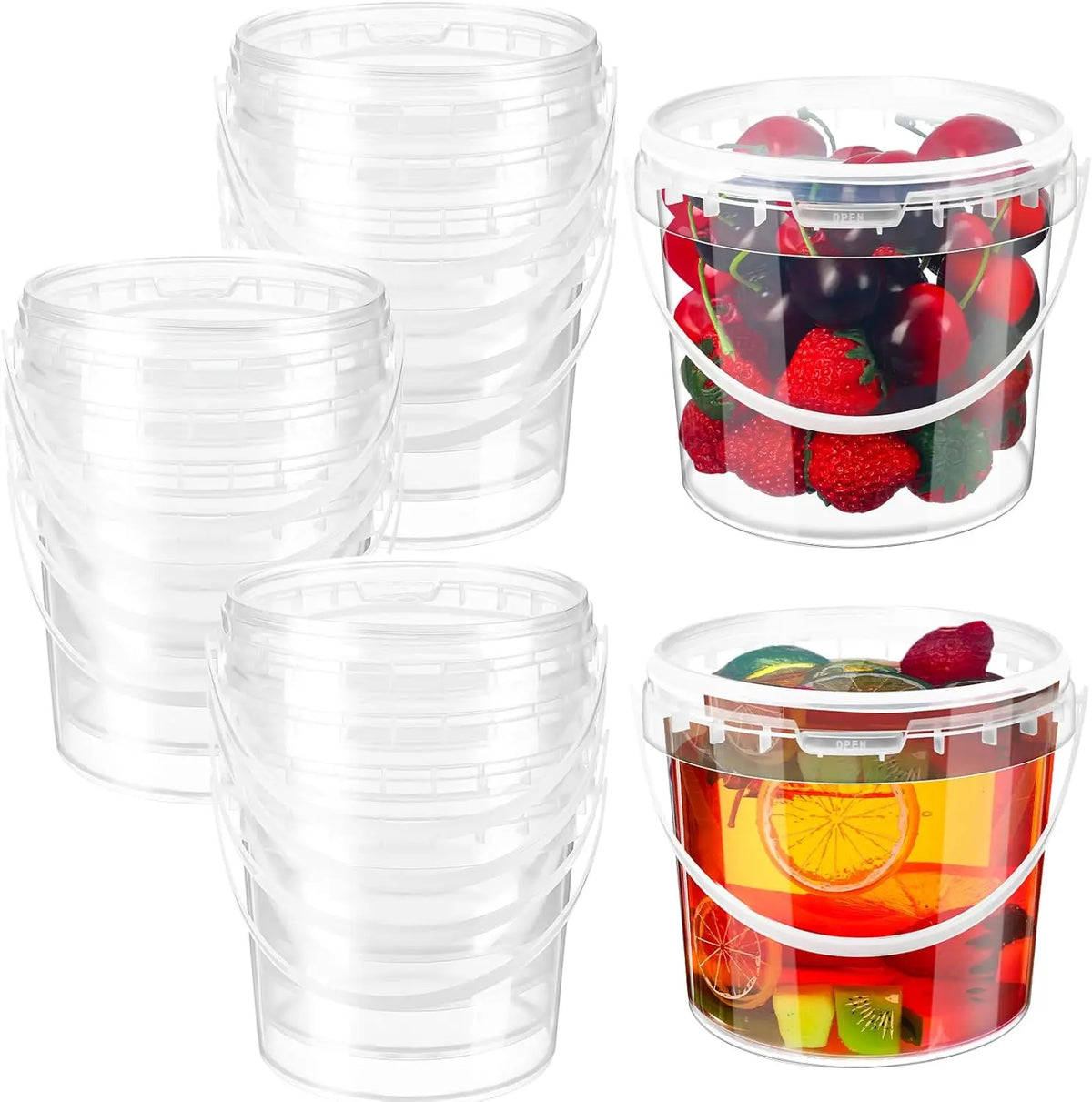 Transparent Plastic Bucket with Handle Reusable Juice Fruit Tea Snack Storage Container Home Organization