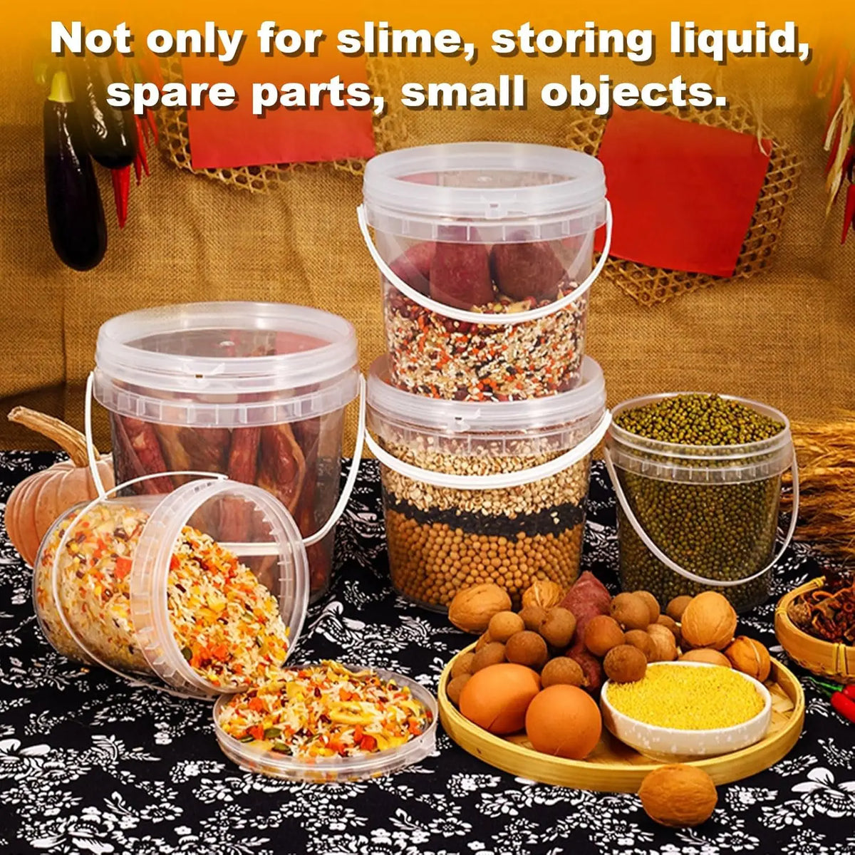 Transparent Plastic Bucket with Handle Reusable Juice Fruit Tea Snack Storage Container Home Organization