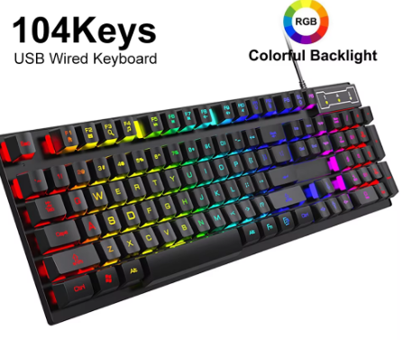 104 Keys Wired Keyboard RGB Colorful Gaming Keyboard Mechanical
