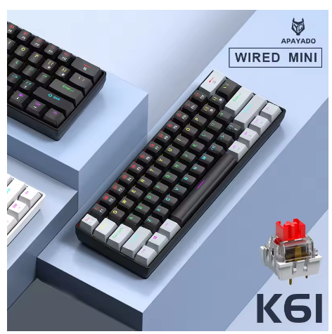 K61 Wired Mechanical Gaming Keyboard, 60% 61 Keys Mini RGB Backlit