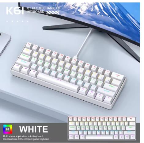 K61 Wired Mechanical Gaming Keyboard, 60% 61 Keys Mini RGB Backlit