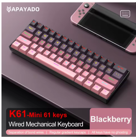 K61 Wired Mechanical Gaming Keyboard, 60% 61 Keys Mini RGB Backlit