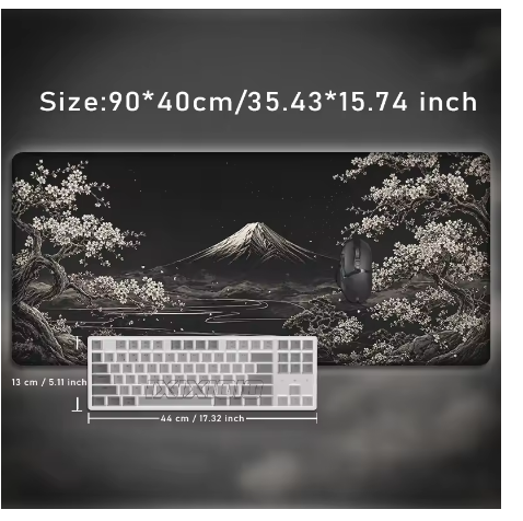 Mouse Pad Gamer Black Gold Fuji Moon Night XXL Non-Slip