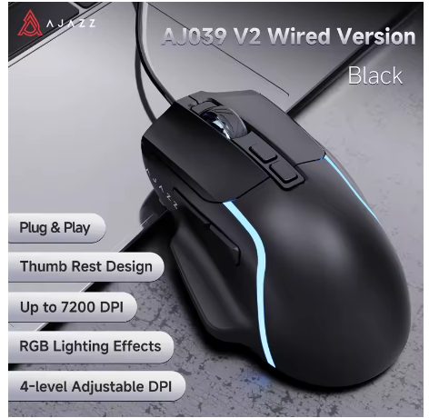 AJAZZ AJ039 V2 Wired Gaming Mouse 7200DPI Optical Gaming Mouse