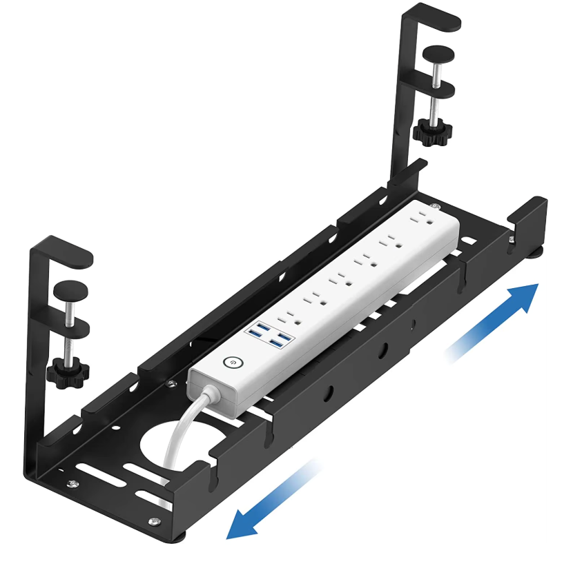 Under Desk Cable Management Tray No-Drill Extendable Metal Tray