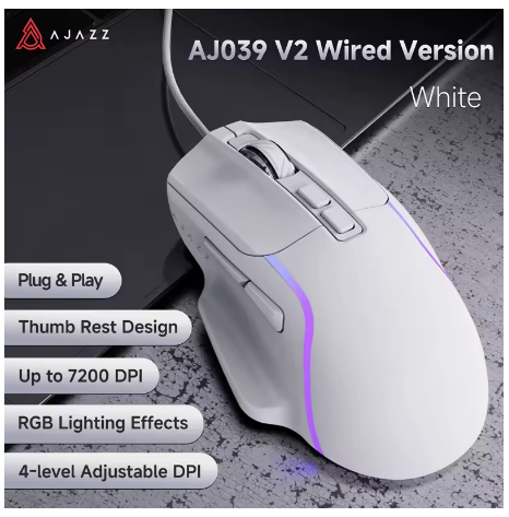 AJAZZ AJ039 V2 Wired Gaming Mouse 7200DPI Optical Gaming Mouse