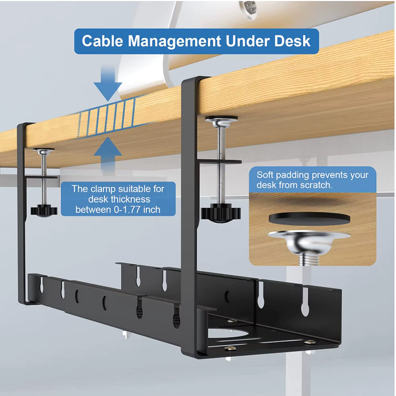 Under Desk Cable Management Tray No-Drill Extendable Metal Tray