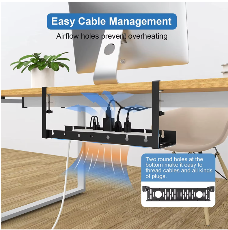 Under Desk Cable Management Tray No-Drill Extendable Metal Tray