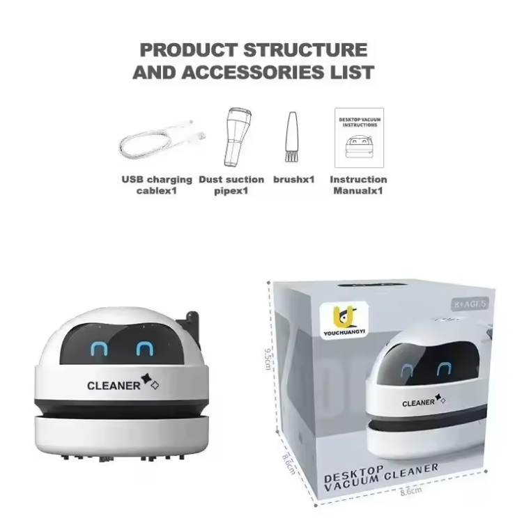 Mini Desktop Vacuum Cleaner USB Rechargeable Detachable Nozzle